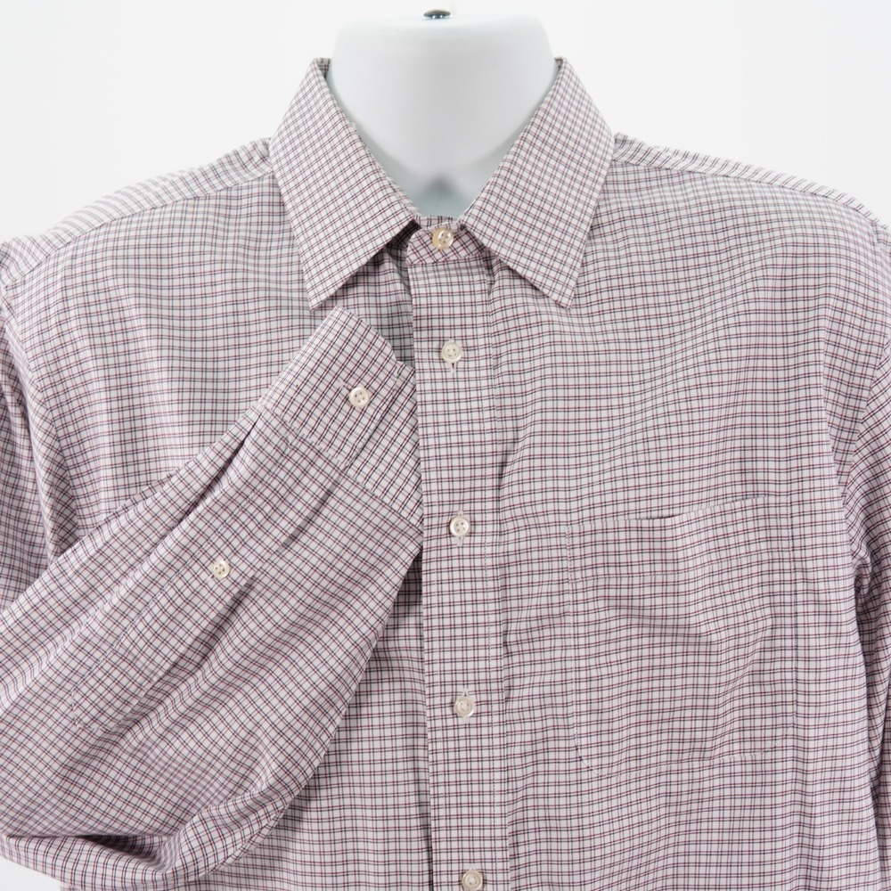 Jos A Bank Traveler Mens Red White Blue Check Dress Shirt 16.5 34 Tailored Fit